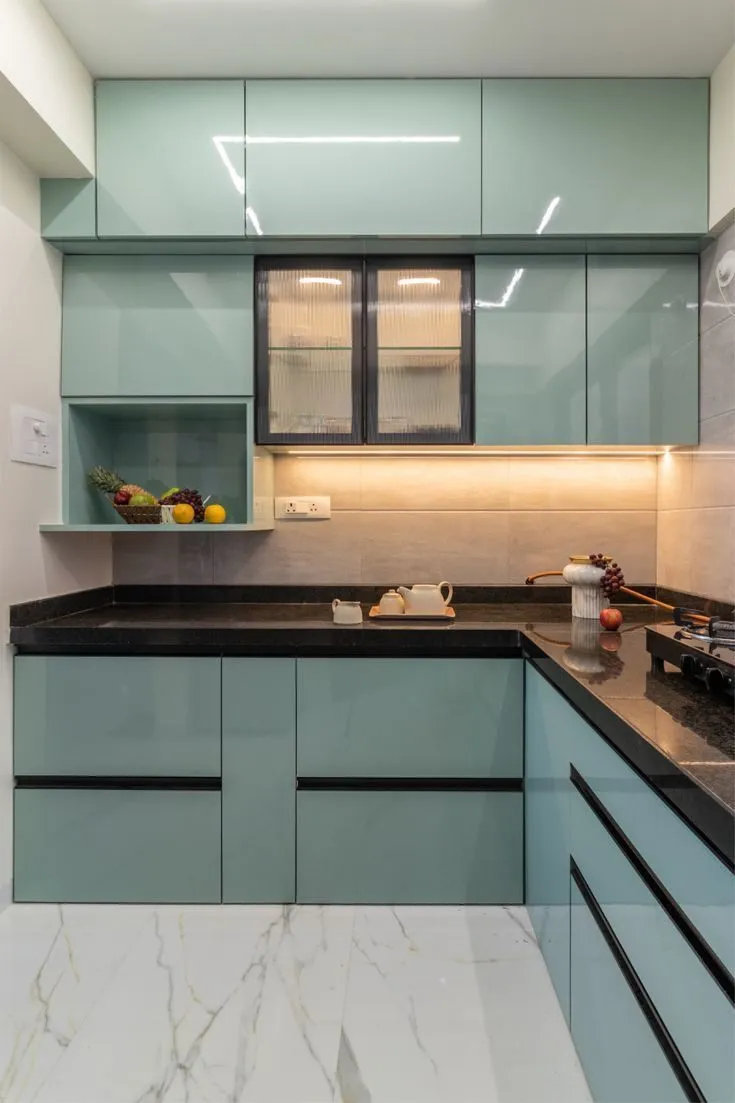 Italian Tile Dado Backsplash in Modular Kitchen - RR Design World