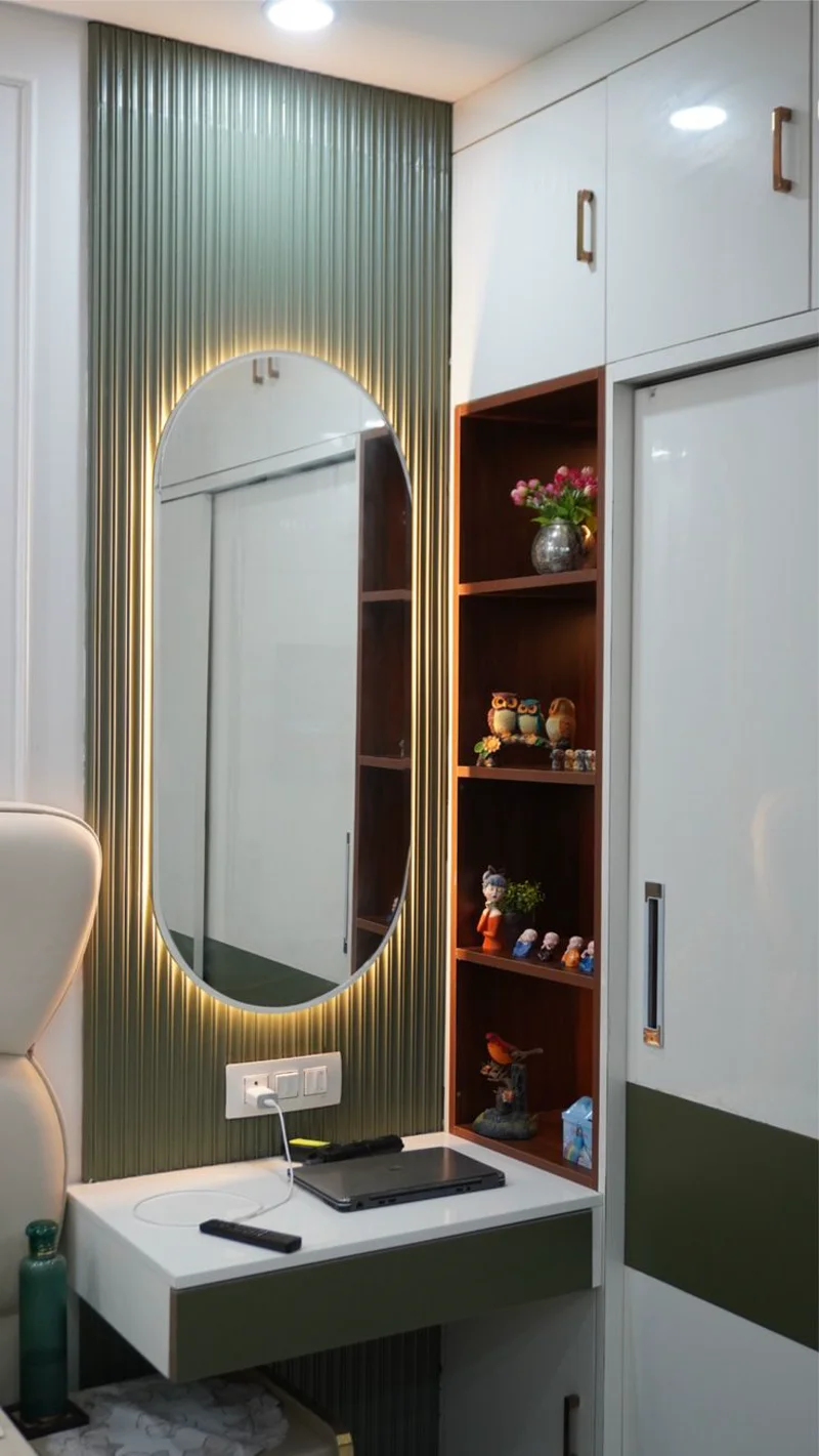 Dressing Table with Round Mirror and LED Backlight