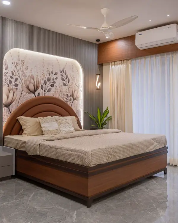 Teal Upholstered Bed with LED Mirror