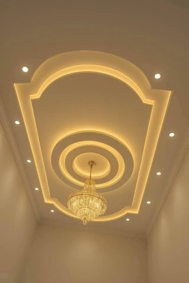 POP Ceiling Grooved Panels with Gold LED Strip - RR Design World Bhubaneswar